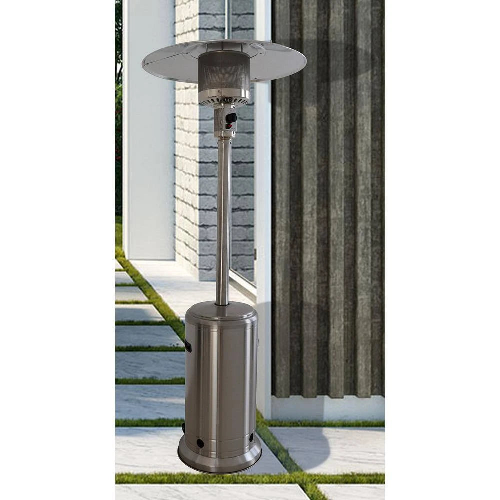 46000 Btus Aluminum Propane Standing Patio Heater with Wheels, Gray — product view 2