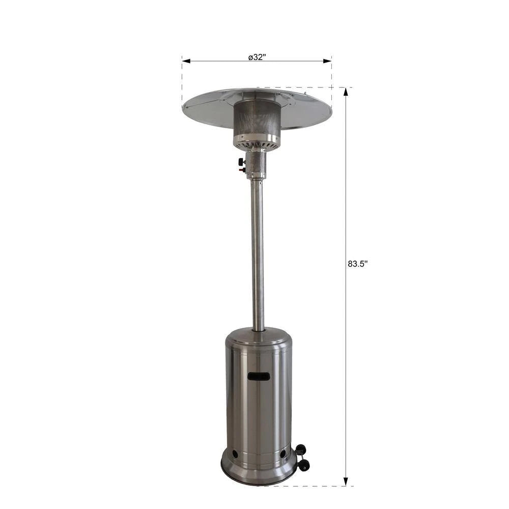 46000 Btus Aluminum Propane Standing Patio Heater with Wheels, Gray — product view 3