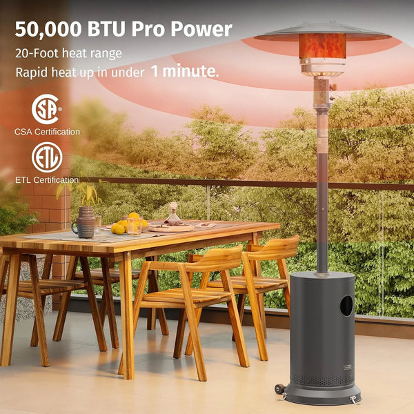 50,000 BTU ETL-Certified Propane Patio Heater – Gray