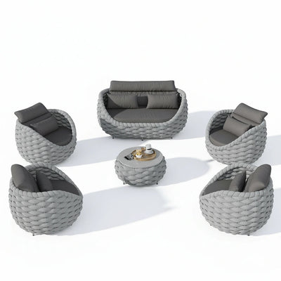 6-Piece Aluminum Patio Furniture Set – Light Grey with Table