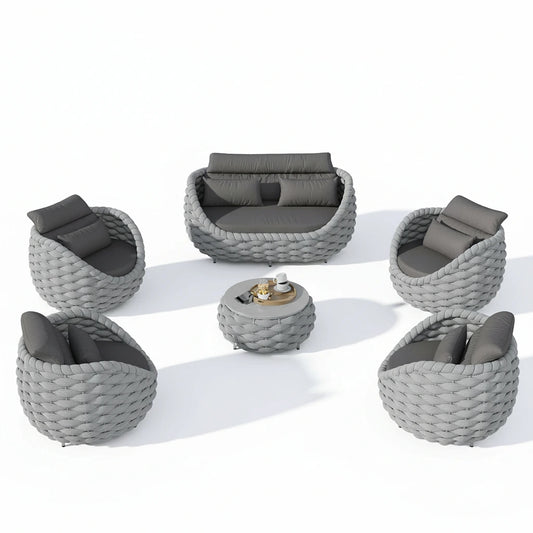 6-Piece Aluminum Patio Furniture Set,Polyester Light Grey W/Table