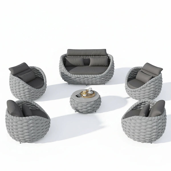 6-Piece Aluminum Patio Furniture Set,Polyester Light Grey W/Table