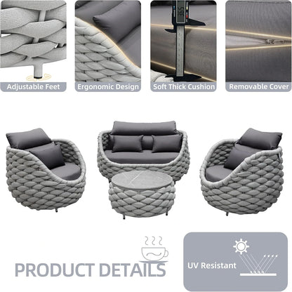 6-Piece Aluminum Patio Furniture Set,Polyester Light Grey W/Table — product view 4