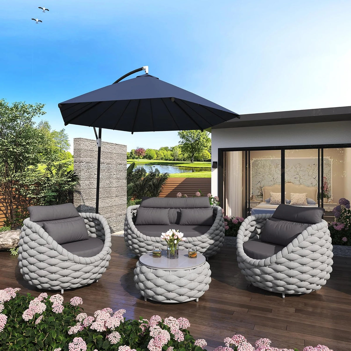 6-Piece Aluminum Patio Furniture Set,Polyester Light Grey W/Table — product view 6