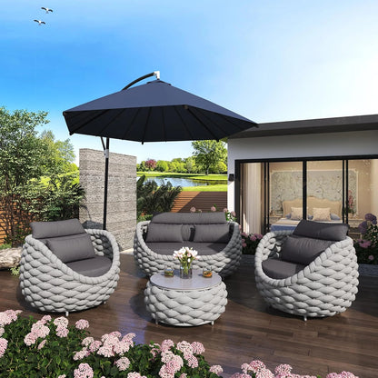 6-Piece Aluminum Patio Furniture Set,Polyester Light Grey W/Table — product view 6