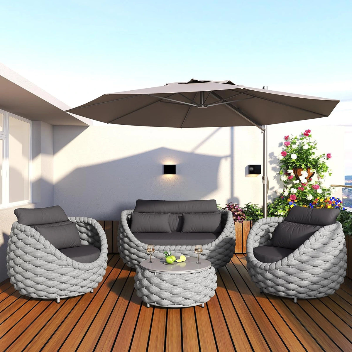 6-Piece Aluminum Patio Furniture Set,Polyester Light Grey W/Table — product view 8