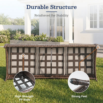 7 Piece Outdoor Patio Furniture Set, Patio Furniture Set with Fire Pit Table Rattan Wicker Patio Furniture Set, Brown Wicker & Beige Cushion — product view 11