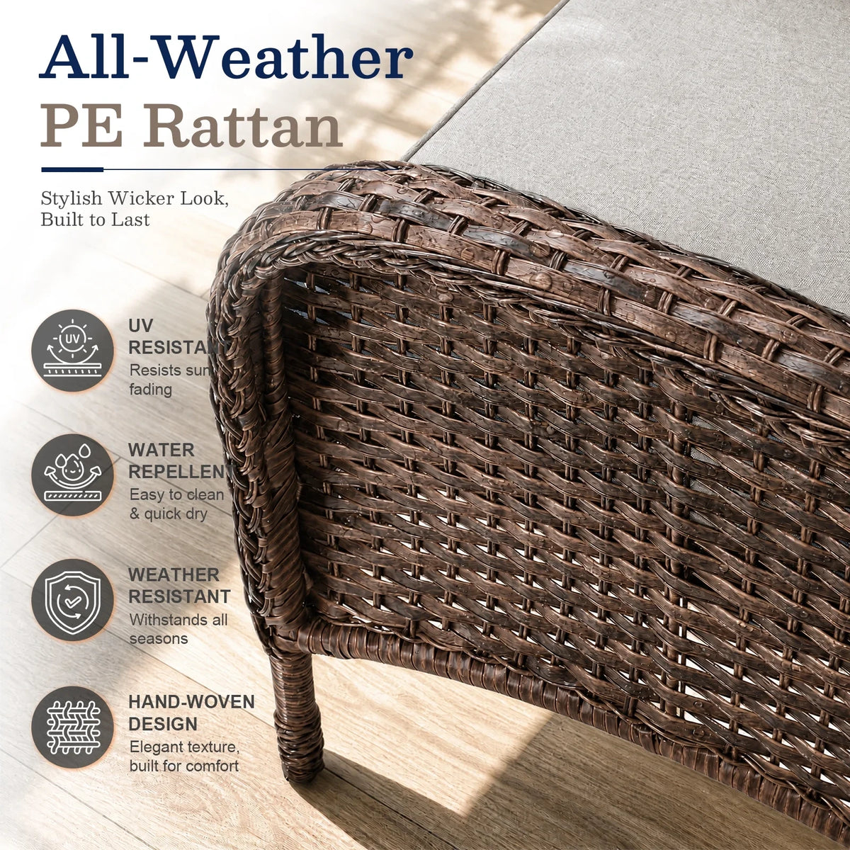 7 Piece Outdoor Patio Furniture Set, Patio Furniture Set with Fire Pit Table Rattan Wicker Patio Furniture Set, Brown Wicker & Beige Cushion — product view 14