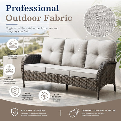 7 Piece Outdoor Patio Furniture Set, Patio Furniture Set with Fire Pit Table Rattan Wicker Patio Furniture Set, Brown Wicker & Beige Cushion — product view 15