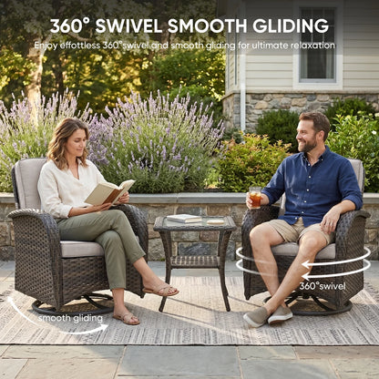 7 Piece Outdoor Patio Furniture Set, Patio Furniture Set with Fire Pit Table Rattan Wicker Patio Furniture Set, Brown Wicker & Beige Cushion — product view 4