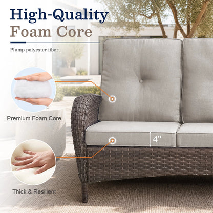 7 Piece Outdoor Patio Furniture Set, Patio Furniture Set with Fire Pit Table Rattan Wicker Patio Furniture Set, Brown Wicker & Beige Cushion — product view 6