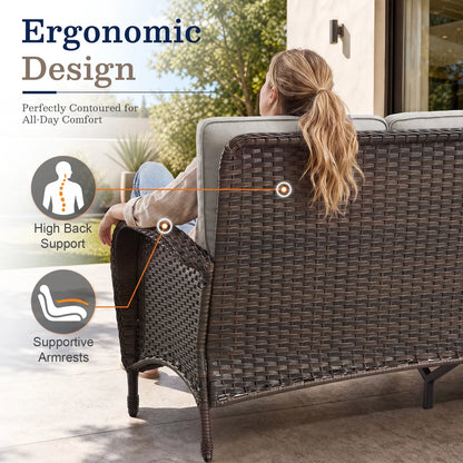 7 Piece Outdoor Patio Furniture Set, Patio Furniture Set with Fire Pit Table Rattan Wicker Patio Furniture Set, Brown Wicker & Beige Cushion — product view 7