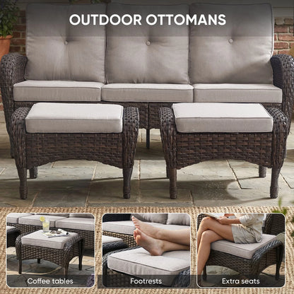 7 Piece Outdoor Patio Furniture Set, Patio Furniture Set with Fire Pit Table Rattan Wicker Patio Furniture Set, Brown Wicker & Beige Cushion — product view 8