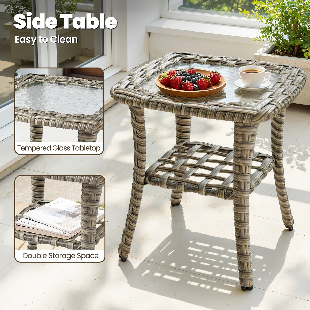 9 Pieces Patio Furniture Set outside Furniture Wicker Patio Conversation Set with Swivel Chairs, Outdoor Furniture for Garden, Beige — product view 2