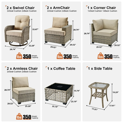 9 Pieces Patio Furniture Set outside Furniture Wicker Patio Conversation Set with Swivel Chairs, Outdoor Furniture for Garden, Beige — product view 5