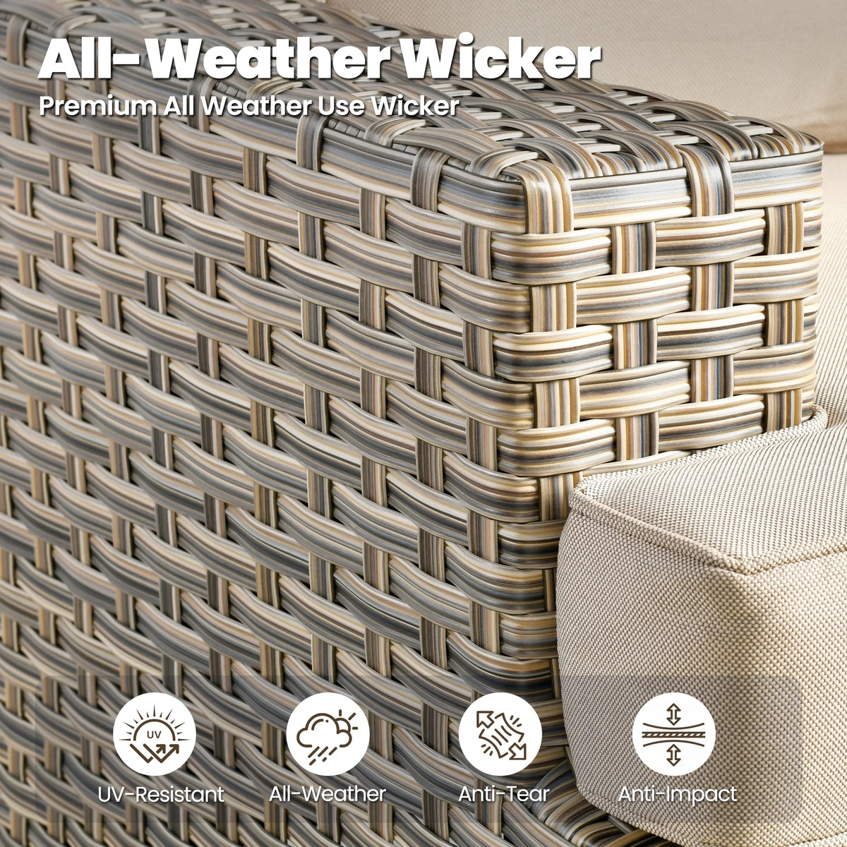 9 Pieces Patio Furniture Set outside Furniture Wicker Patio Conversation Set with Swivel Chairs, Outdoor Furniture for Garden, Beige — product view 6