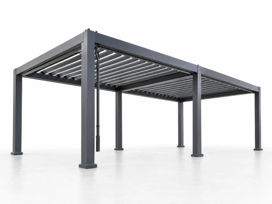 All-Aluminum Louvered Pergola 12 Ft X 24 Ft, Outdoor Pergola with Adjustable Louvered Roof, Reinforced Aluminum Frame, Integrated Drainage System, Hardtop Gazebo for Patio, Deck, Gray