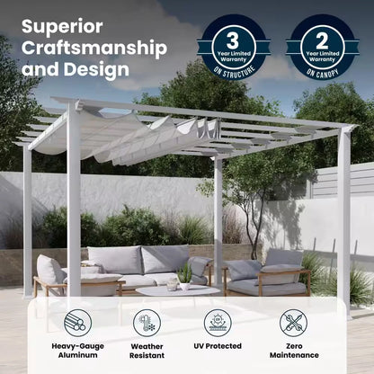 Florence 11 Ft. X 11 Ft. Aluminum Pergola in White Finish and White Canopy — product view 6