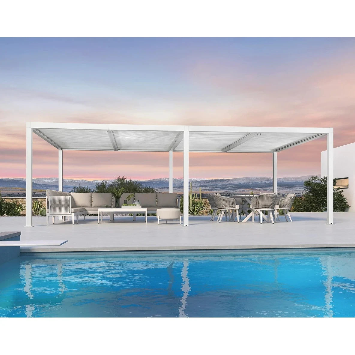 Louvered Pergola Modern White Pergola with Adjustable Roof for Deck Backyard Garden — product view 101