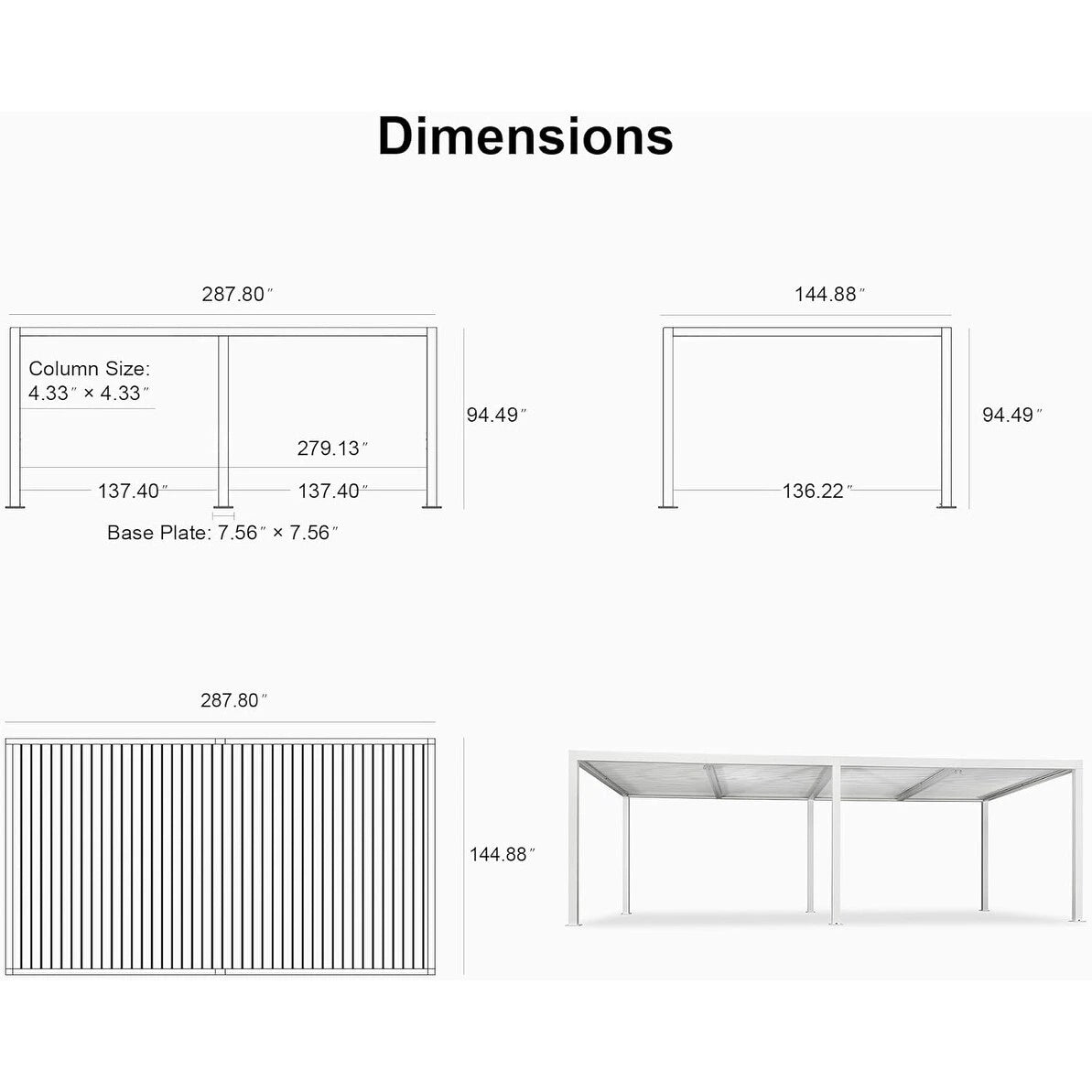 Louvered Pergola Modern White Pergola with Adjustable Roof for Deck Backyard Garden — product view 102
