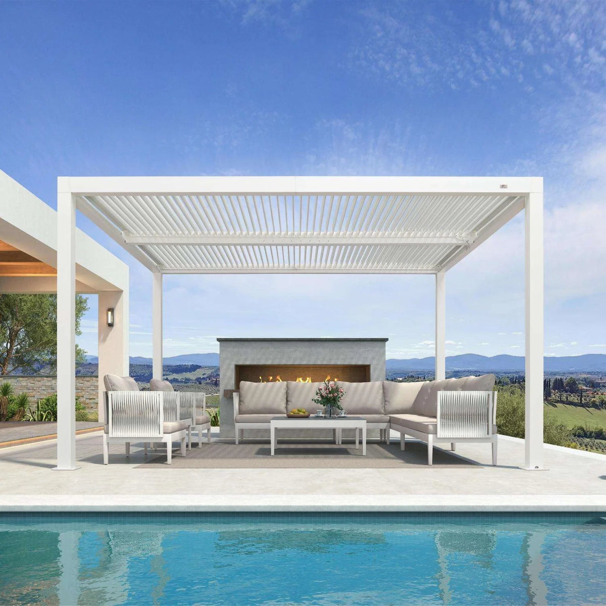 Louvered Pergola Modern White Pergola with Adjustable Roof for Deck Backyard Garden — product view 103