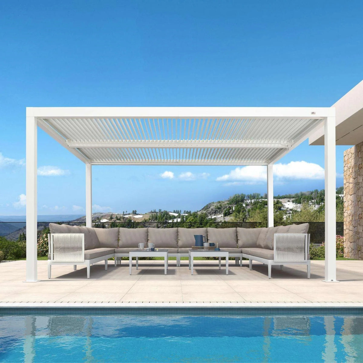 Louvered Pergola Modern White Pergola with Adjustable Roof for Deck Backyard Garden — product view 104