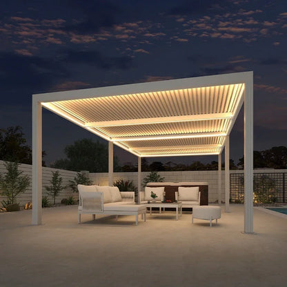 Louvered Pergola Modern White Pergola with Adjustable Roof for Deck Backyard Garden — product view 105
