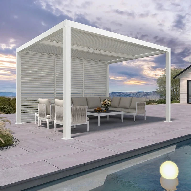 Louvered Pergola Modern White Pergola with Adjustable Roof for Deck Backyard Garden — product view 107
