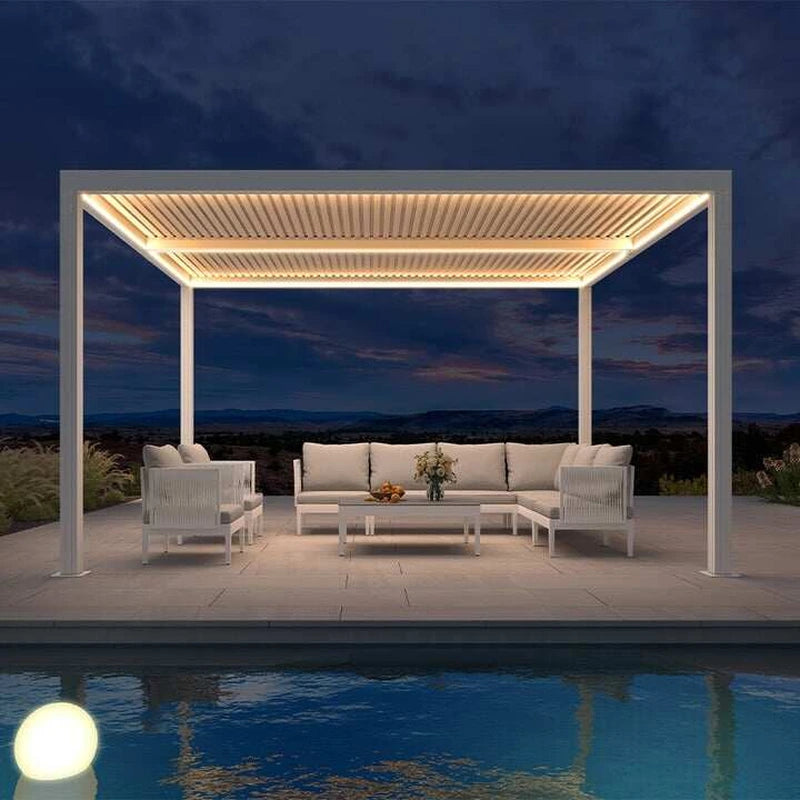 Louvered Pergola Modern White Pergola with Adjustable Roof for Deck Backyard Garden — product view 108
