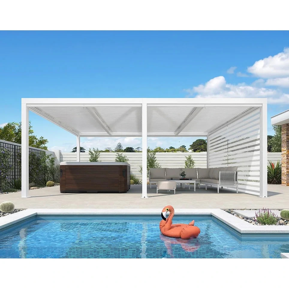Louvered Pergola Modern White Pergola with Adjustable Roof for Deck Backyard Garden — product view 109