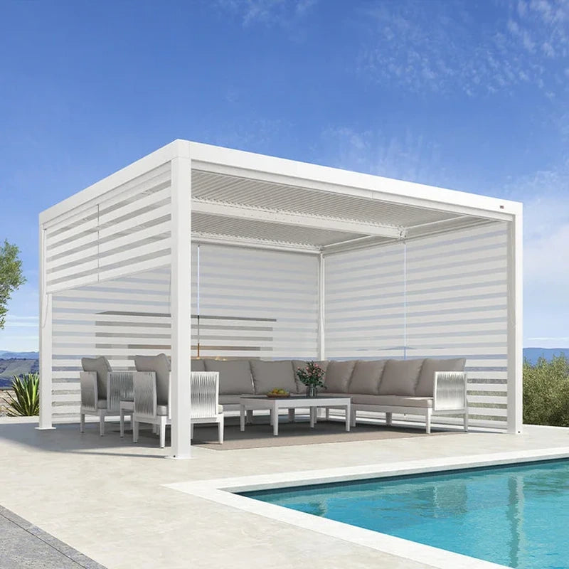 Louvered Pergola Modern White Pergola with Adjustable Roof for Deck Backyard Garden — product view 11