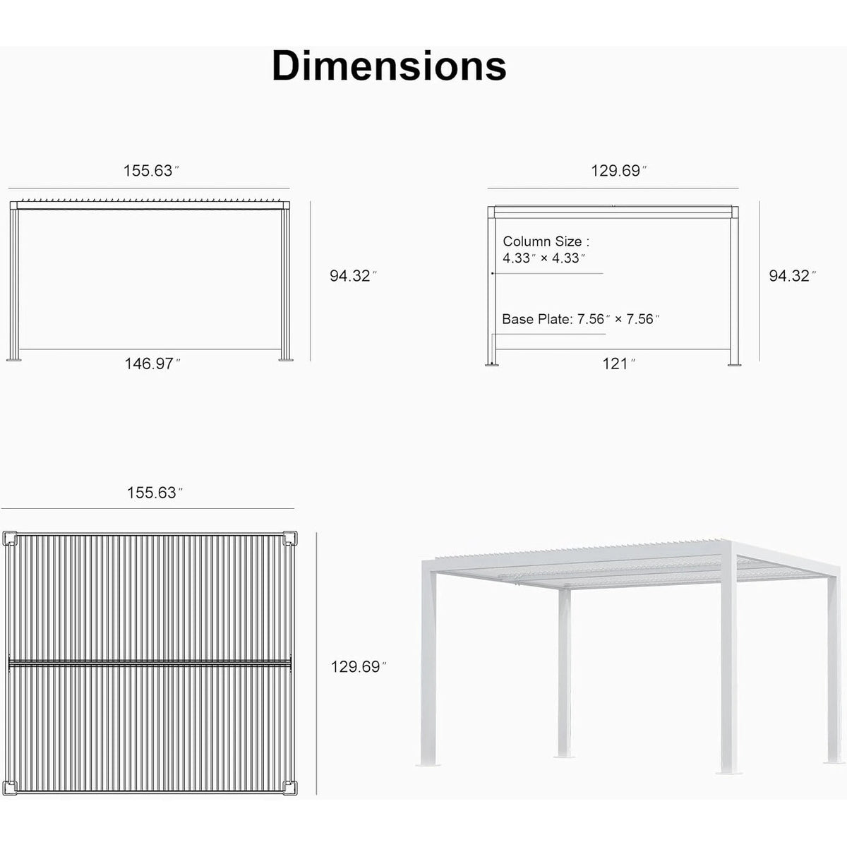 Louvered Pergola Modern White Pergola with Adjustable Roof for Deck Backyard Garden — product view 12