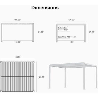 Louvered Pergola Modern White Pergola with Adjustable Roof for Deck Backyard Garden — product view 12