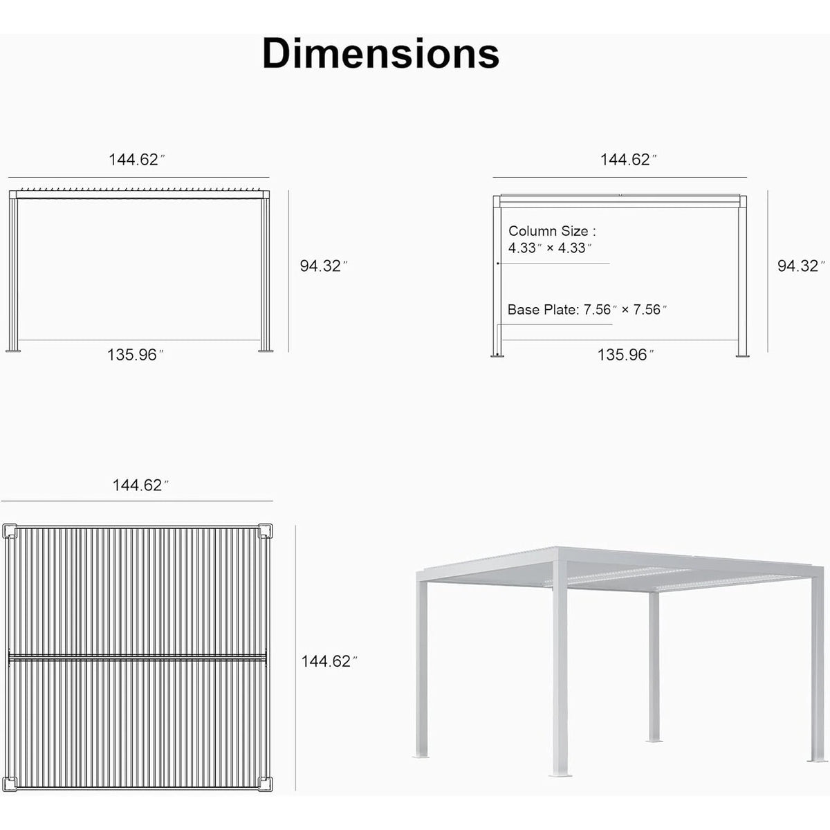 Louvered Pergola Modern White Pergola with Adjustable Roof for Deck Backyard Garden — product view 15