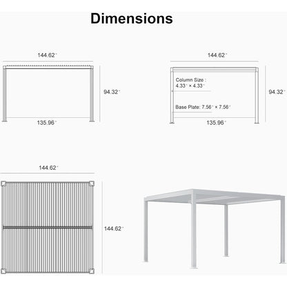 Louvered Pergola Modern White Pergola with Adjustable Roof for Deck Backyard Garden — product view 15
