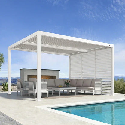 Louvered Pergola Modern White Pergola with Adjustable Roof for Deck Backyard Garden — product view 19
