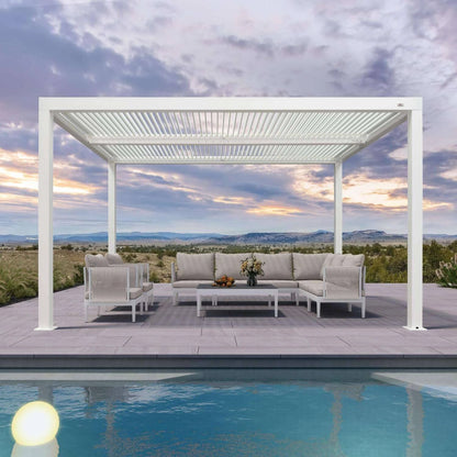 Louvered Pergola Modern White Pergola with Adjustable Roof for Deck Backyard Garden — product view 21