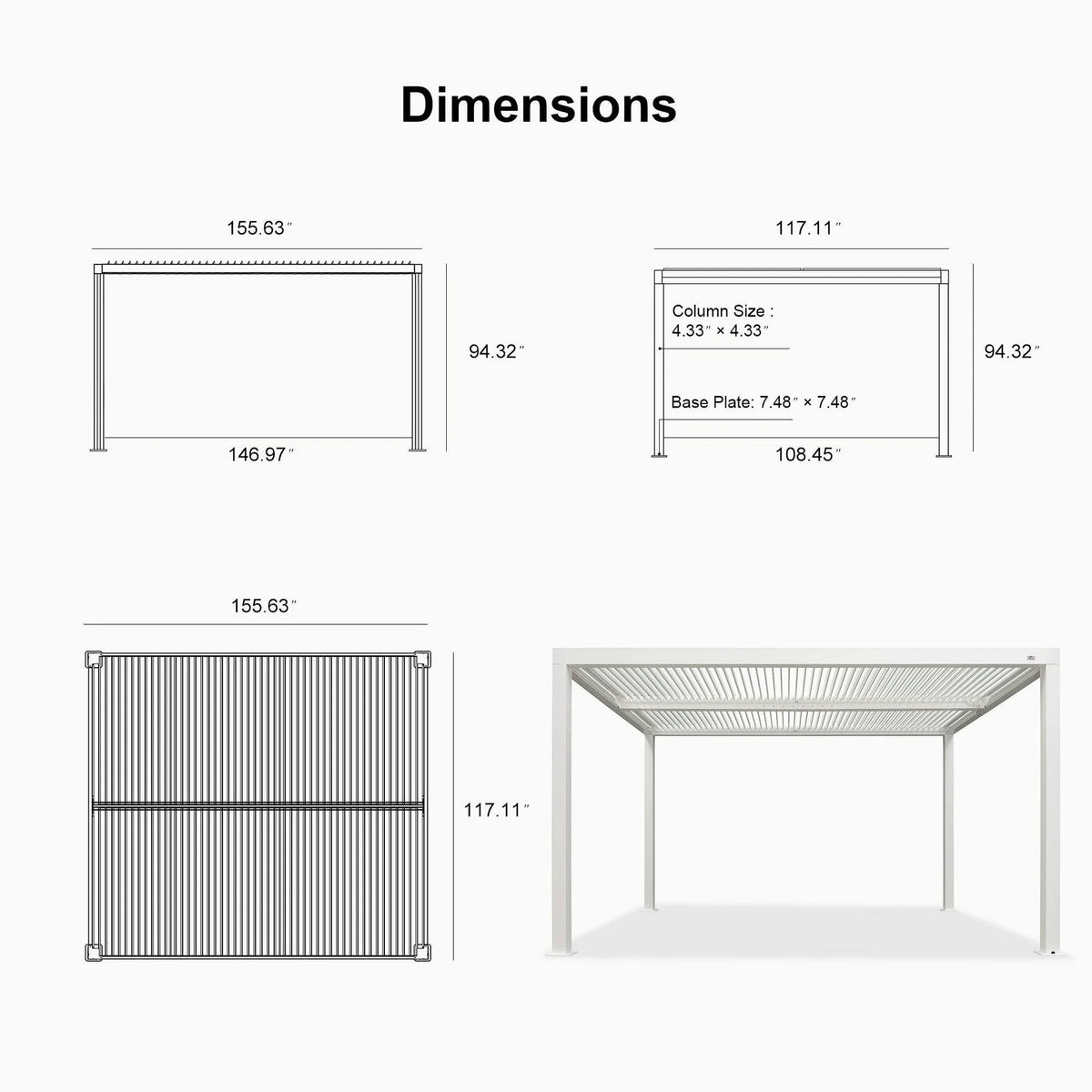 Louvered Pergola Modern White Pergola with Adjustable Roof for Deck Backyard Garden — product view 22