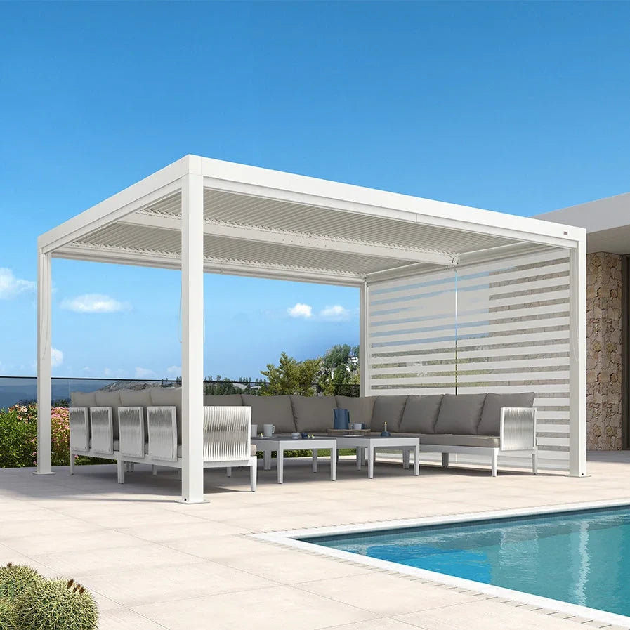 Louvered Pergola Modern White Pergola with Adjustable Roof for Deck Backyard Garden — product view 23