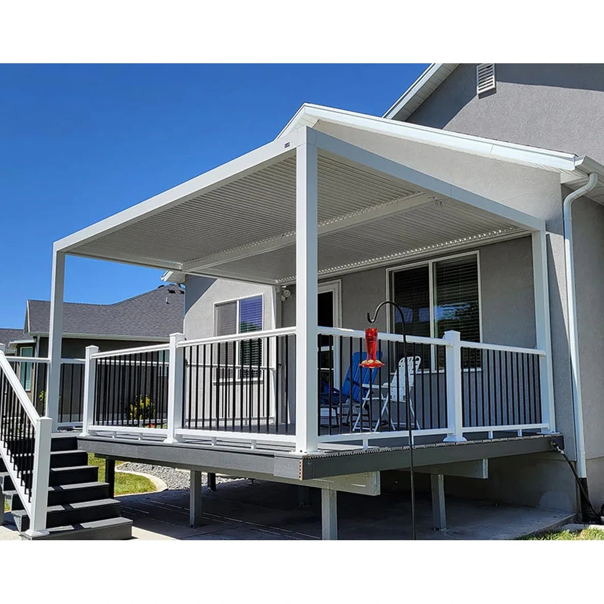 Louvered Pergola Modern White Pergola with Adjustable Roof for Deck Backyard Garden — product view 24