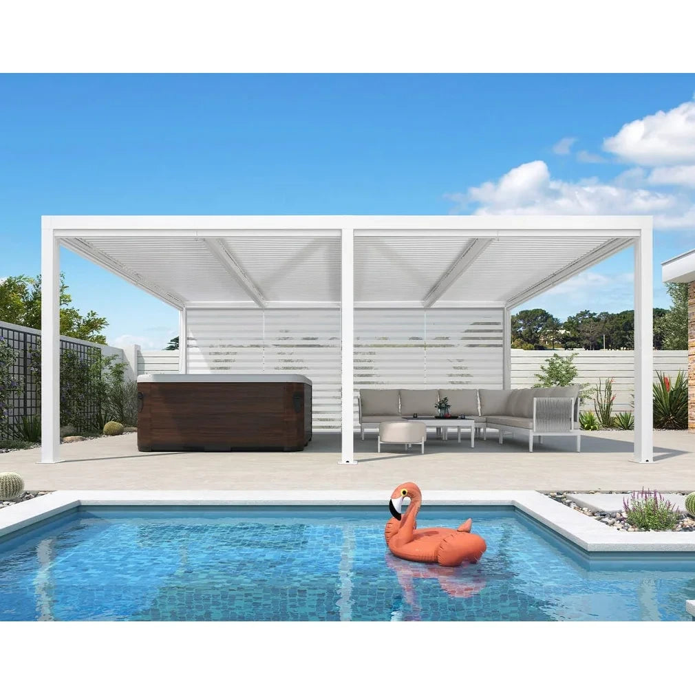 Louvered Pergola Modern White Pergola with Adjustable Roof for Deck Backyard Garden — product view 26