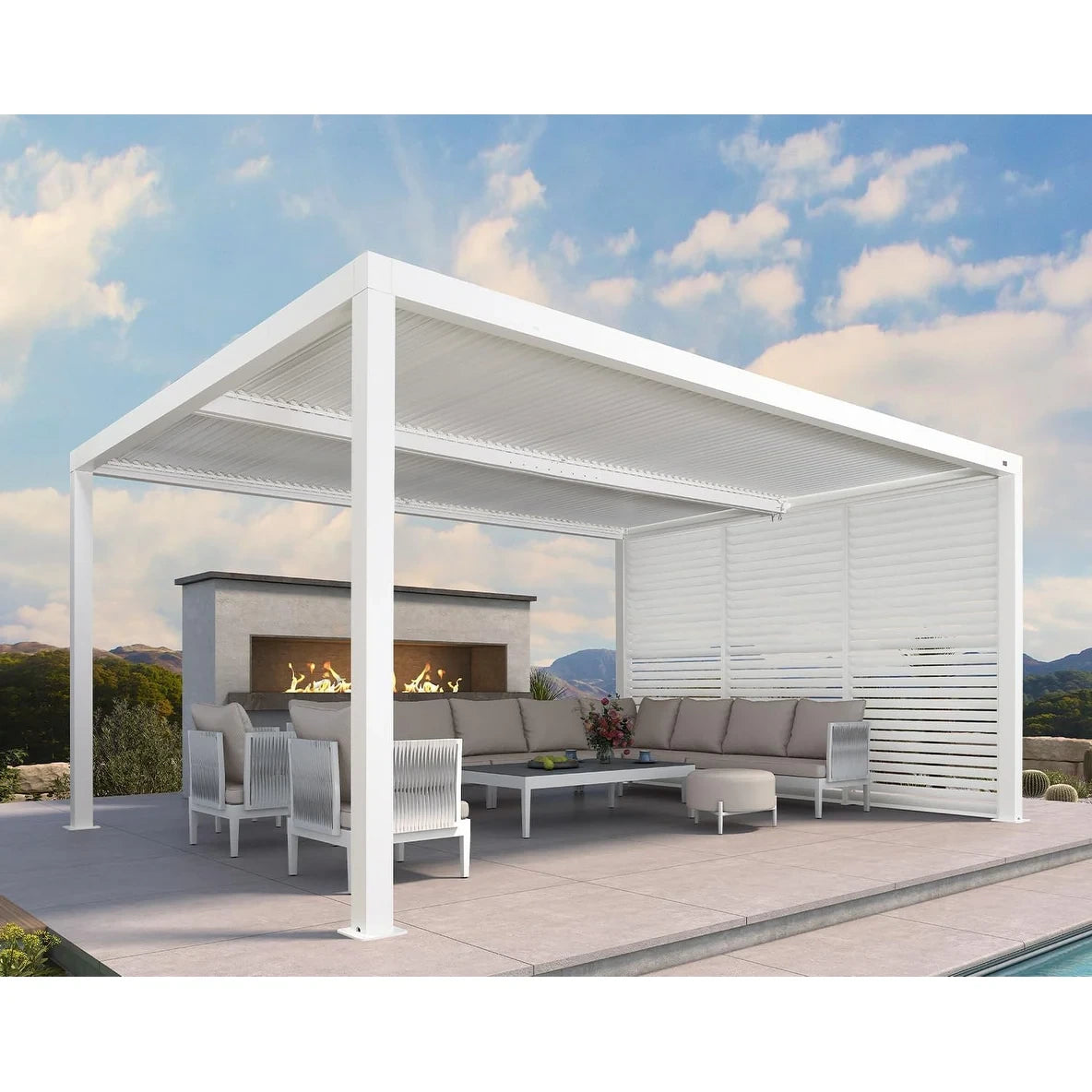 Louvered Pergola Modern White Pergola with Adjustable Roof for Deck Backyard Garden — product view 30