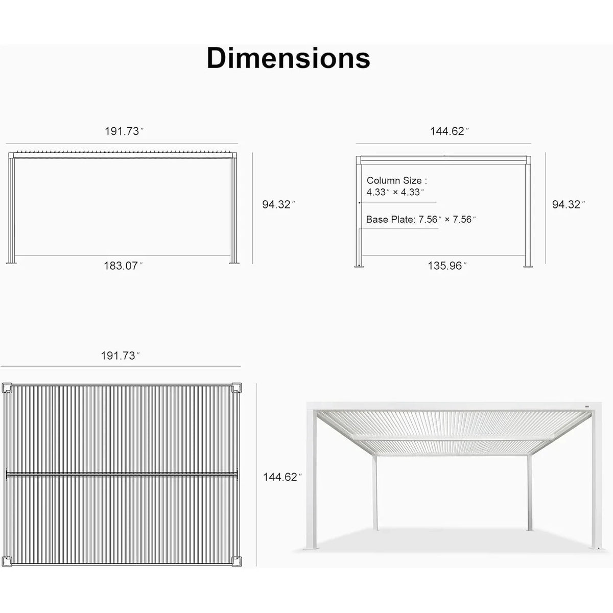Louvered Pergola Modern White Pergola with Adjustable Roof for Deck Backyard Garden — product view 31