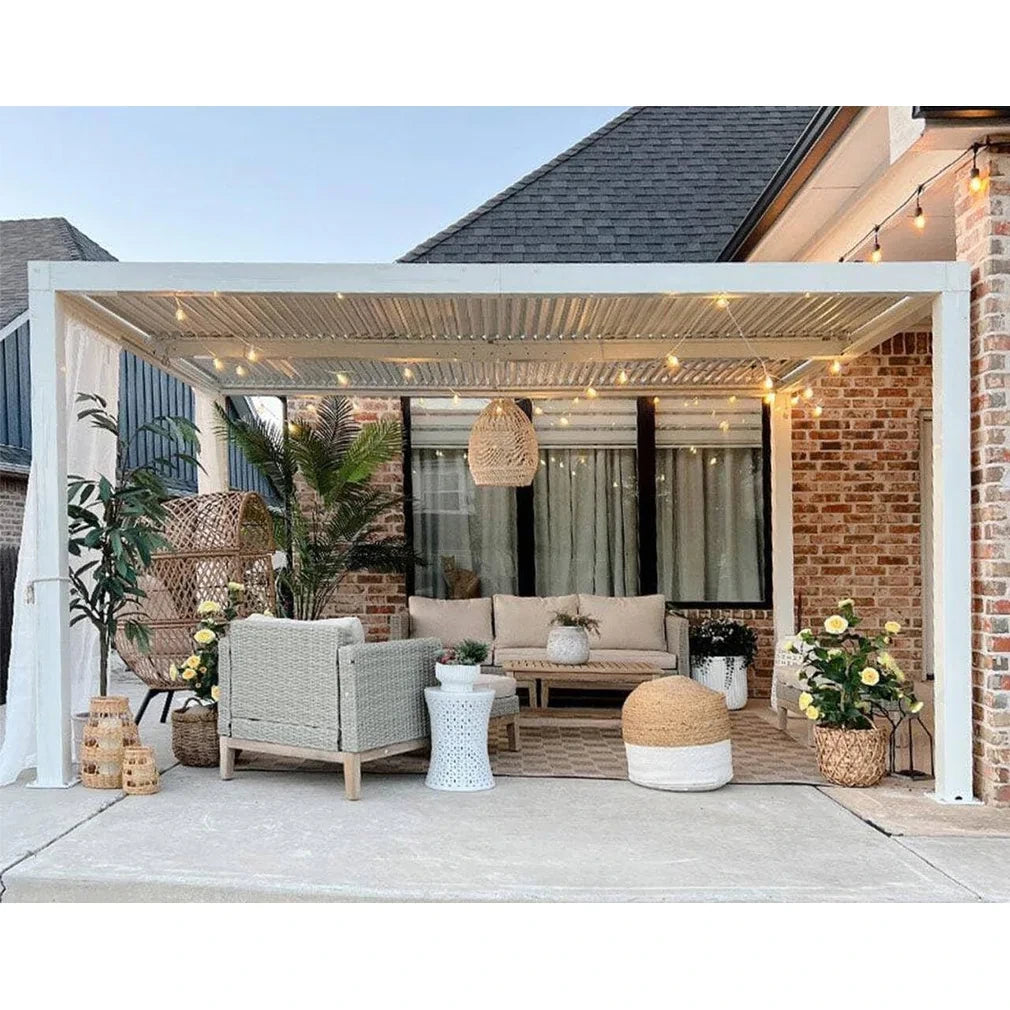 Louvered Pergola Modern White Pergola with Adjustable Roof for Deck Backyard Garden — product view 32