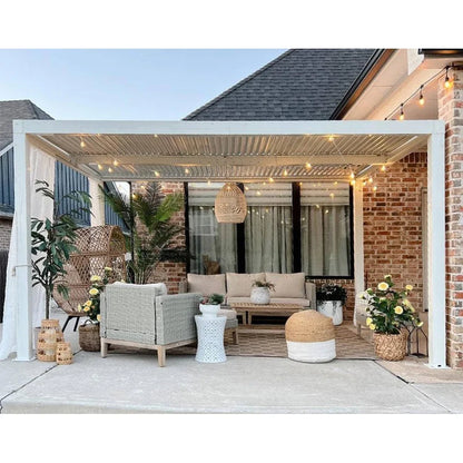 Louvered Pergola Modern White Pergola with Adjustable Roof for Deck Backyard Garden — product view 32