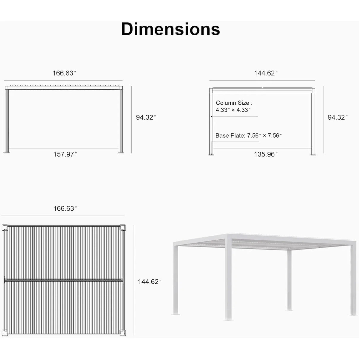 Louvered Pergola Modern White Pergola with Adjustable Roof for Deck Backyard Garden — product view 33
