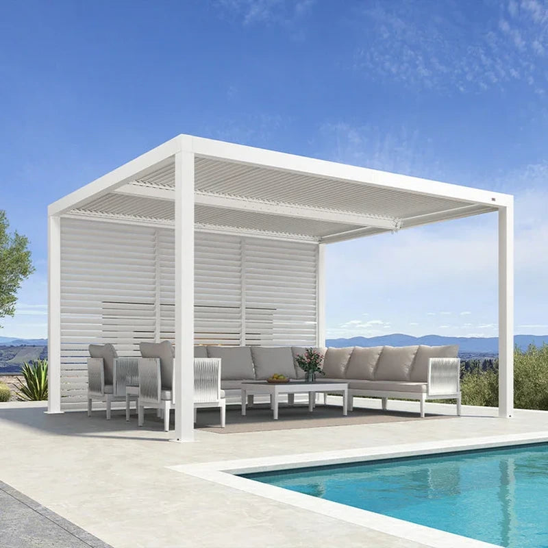 Louvered Pergola Modern White Pergola with Adjustable Roof for Deck Backyard Garden — product view 34