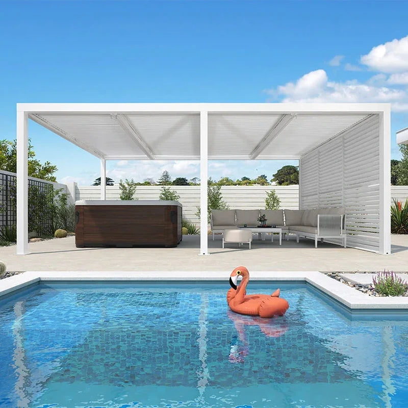 Louvered Pergola Modern White Pergola with Adjustable Roof for Deck Backyard Garden — product view 35