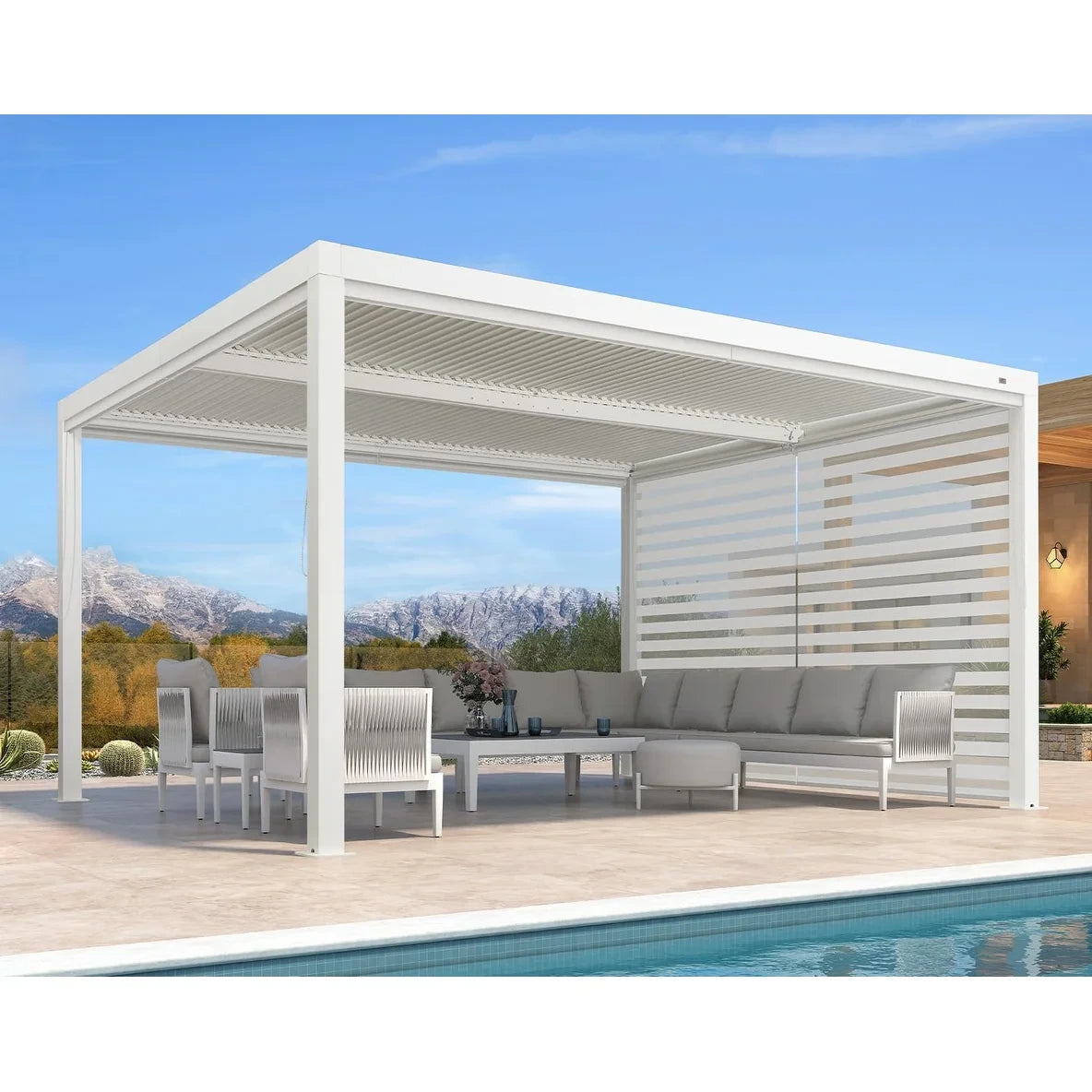Louvered Pergola Modern White Pergola with Adjustable Roof for Deck Backyard Garden — product view 36