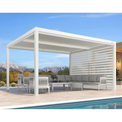Louvered Pergola Modern White Pergola with Adjustable Roof for Deck Backyard Garden — product view 36